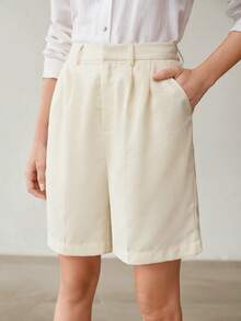 MOTF PREMIUM WOMEN'S ELEGANT COMMUTE COTTON LINEN SHORTS - Beige - View 4