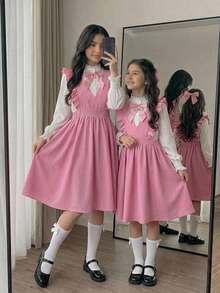 Tween Girls' Casual Everyday Comfortable Shirt Dress Set - Pink - View 3