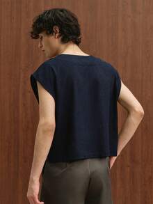 TOKVUE Chaleco casual para hombre con botones y media abertura con bordado de letras - azul real - Ver 2