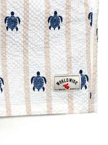 CoralVoy Men's Turtle Stripe Drawstring Waist Pocket Beach Shorts - Beige - View 7