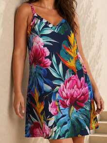 ELLERISSA Plus Size Multicolor Tropical Print Cami Dress - Multicolor - View 6