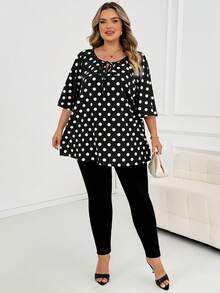 SHEIN CURVE+ 大尺碼情人節波點印花襯衫 - 彩色 - 查看 4