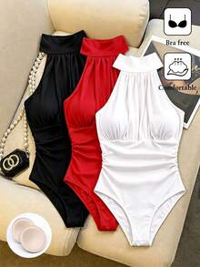 Franclia Bodysuit Tanpa Lengan Elastis Tinggi Kasual Elegan untuk Musim Panas dengan Cup Terintegrasi, Leher Halter, Cocok untuk Pemakaian Sehari-hari, Perjalanan, Kencan, Liburan, Kombinasi Multi-Potongan Multi-Warna untuk Wanita - MultiWarna - View 4