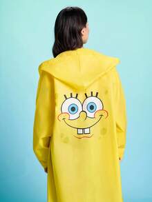 SpongeBob SquarePants | SHEIN معطف مطر مطبوع بنمط شارة 1، بونشو للبالغين، مجموعة متنوعة من الأحجام للاختيار من بينها، مناسب للرجال والنساء، قابل لإعادة الاستخدام، مناسب للتنقل والخروجات والسفر، إسفنجي - الغرض العام - مشاهدة 4
