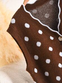CosyJoli Plus Size Elegant French Casual Premium Minimalist Polka Dot Colorblock Romantic Wavy Pattern Vacation Commute Cardigan Knit Sweater Top Fall/Winter - Brown - View 4