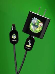 Rick and Morty X SHEIN 3 Pcs Data Line Protectors, Suitable For IPhone Chargers, Charger Protectors (Excluding Data Lines) - Black - View 2