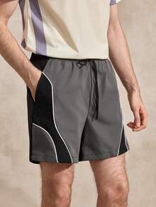 Courvante Men's Color Block Letter Print Shorts - Dark Grey - View 4