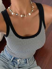 DAZY 女款純色修身休閒度假夏季背心 - 黑色 - 查看 4