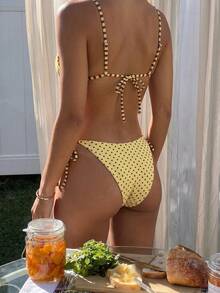 Swim Mod Spring Summer Girls Yellow Print Sexy 70s Retro Cute Two-Piece Bikini Beach Party Set - Multicolor - View 2