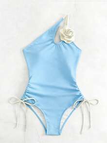 Swim SXY 女款單肩連身泳衣，附3D花朵裝飾，適合度假 - 彩色 - 查看 5