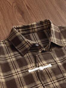 SWAVVY Men's Letter Embroidered Front Button Casual Short Sleeve Shirt - Brown - View 6