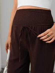 SHEIN Maternity Casual Versatile Commute Photoshoot Solid Color Pants Autumn - Mocha Brown - View 7