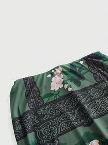ROMWE 夏季新款中式風格碎花印花網紗裙 - 綠色 - 查看 3