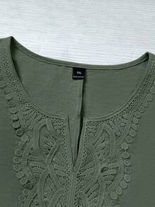 SHEIN CURVE+ 大尺碼女款梭織休閒日常短袖夏季襯衫 - 綠色 - 查看 6