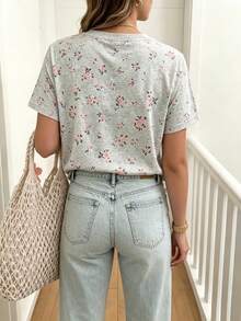 EMERY ROSE Motif Bunga, Kaos Grafis, Pakaian Musim Panas, Atasan Wanita, Sedang Tren, Kemeja Atasan Modis - MultiWarna - View 2