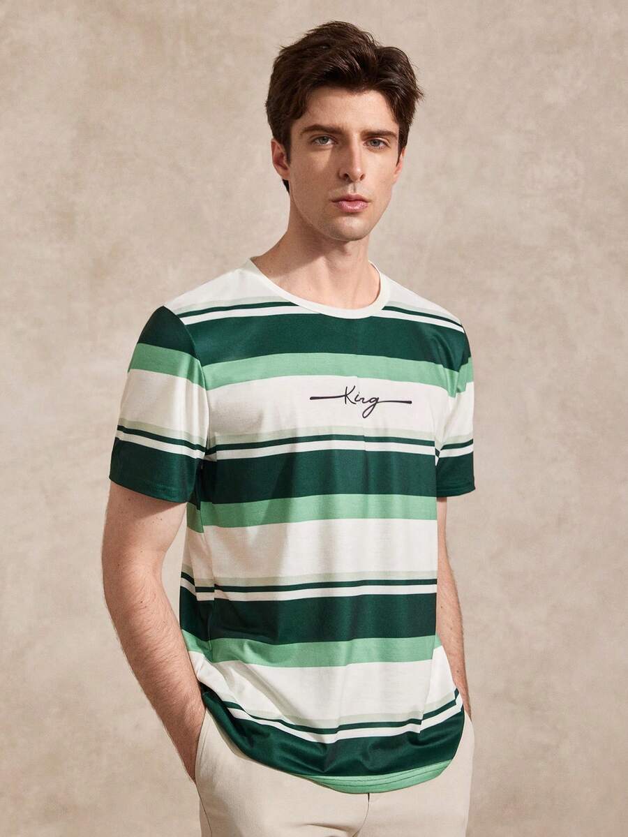 Courvante Men's Casual Colorblock Striped Short Sleeve T-Shirt, Summer - Multicolor - View 1