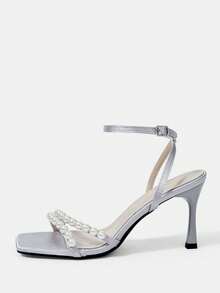 CUCCOO HITCHD Sandal Tipis Berhiaskan Mutiara untuk Wanita, Gaya Kasual Elegan dan Nyaman, Cocok Dipakai untuk Kerja dan Acara Formal, Sandal Ini Juga Cocok untuk Kencan dan Pesta - Abu-abu. - View 2