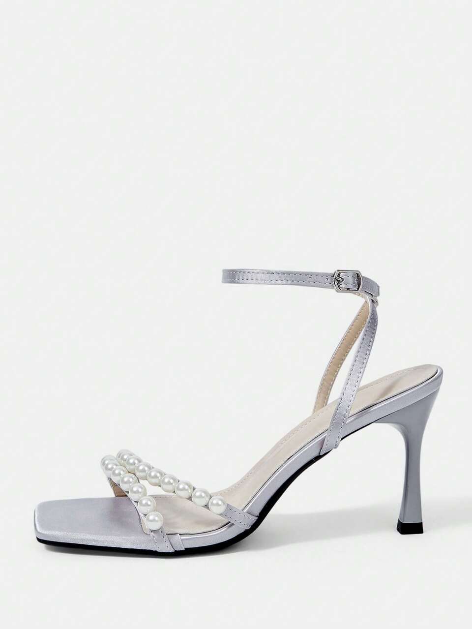 CUCCOO HITCHD Women's Pearl Square Simple Style With Buckle Square Toe Cap Stiletto Mid-Heel Pump Shoes, Elegant Casual And Comfortable Style, Suitable For Daily Commuting, Work And Formal Occasions. Sandals Are Suitable For Formal Occasions Such As Dates, Parties, Afternoon Tea And Christmas. Wedding Shoes, Summer Shoes, Bridal Shoes