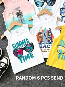 SHEIN 新款時尚舒適夏季背心，隨機6件發3件，適合日常穿著、返校、戶外活動、聚會、度假、街拍、校園生活、節慶、禮物 - 彩色 - 查看 6