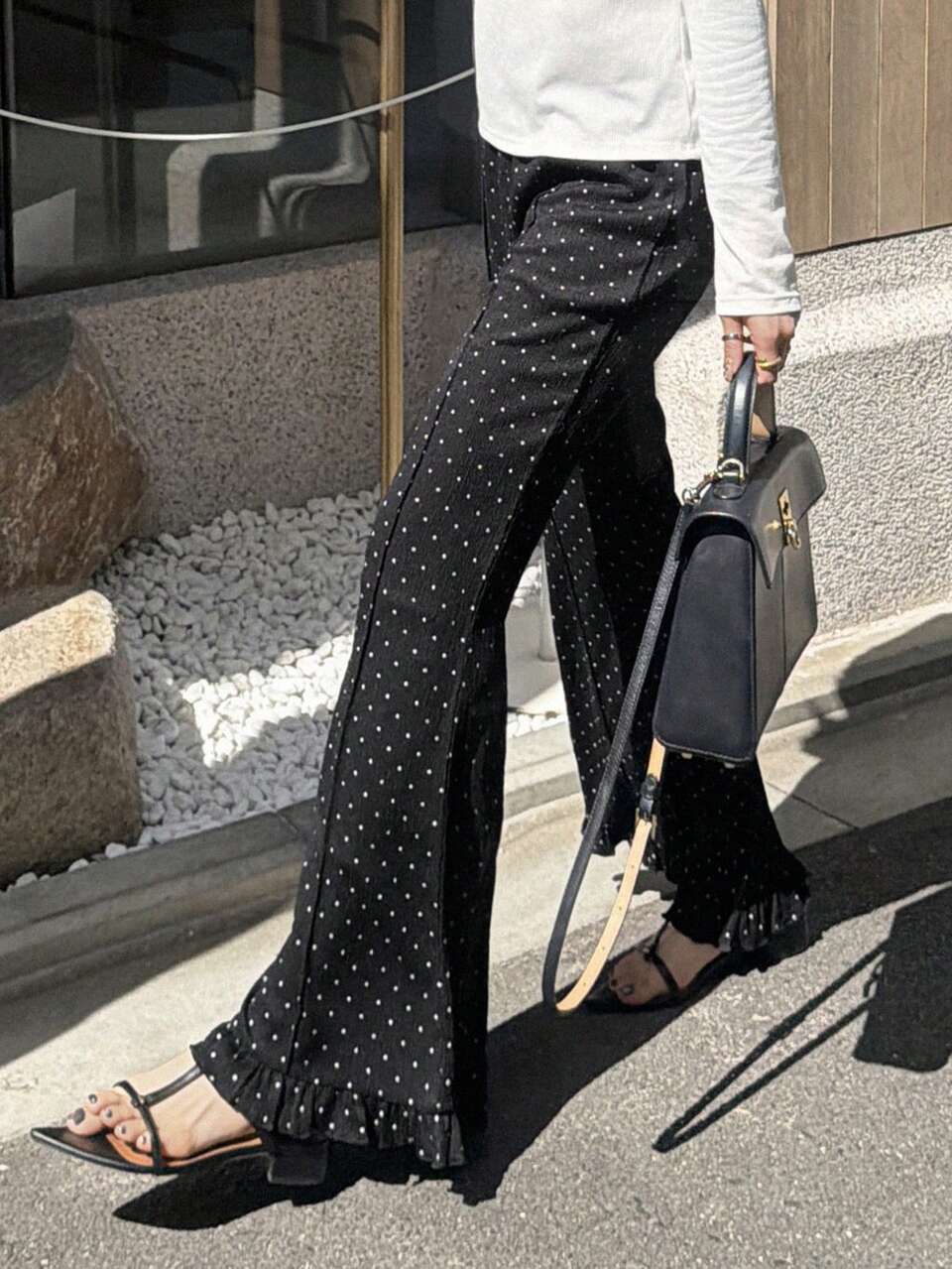 Women's Casual Commuter Polka Dot Print Long Pants ,Petite Women