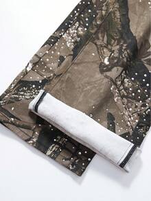 ROMWE MEN Street Life Men's Fashion Rhinestone Detail Branch Pattern Print Pocket Denim Jeans - Multicolor - View 7