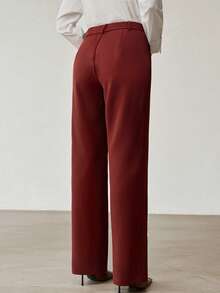 MOTF PREMIUM Pantalones de pierna recta color borgoña para mujer - Burdeos - Ver 3