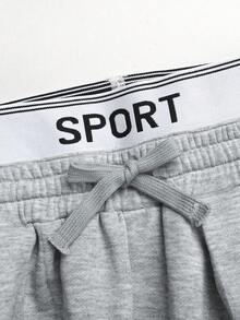 SHEIN Teen Girls Light Gray Patchwork Elastic Waist Casual Loose Sweatpants Banana Pants - Light Grey - View 4