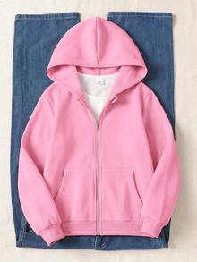 SHEIN Tween女孩秋冬休閒連帽保暖外套 - 粉色 - 查看 3