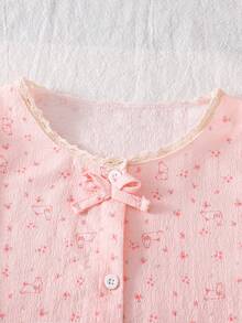 Piyama Anak Perempuan Remaja Nyaman, Modis, Motif Bunga Kecil, Elegan, 2 Potong Set Pakaian Santai - Baby Pink - View 6
