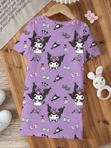HELLO KITTY AND FRIENDS | SHEIN 女童字母與卡通印花短袖洋裝 - 白色 - 查看 2