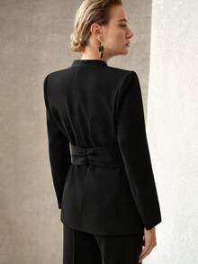 MOTF PREMIUM WOMEN'S SOLID COLOR METAL DECOR COMMUTER BLAZER - Black - View 7