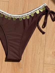 Elavelle Women's Spring/Summer Solid Color Lace Bikini Bottom Beach Brown Boho Lace - Brown - View 7