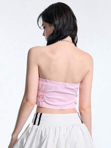 Sweetness Spring Summer Y2K Sexy Hot Girl Side Metal Buckle Decor Front Zipper Bustier Women's Top Night Out Club Rave Pink - Pink - View 7