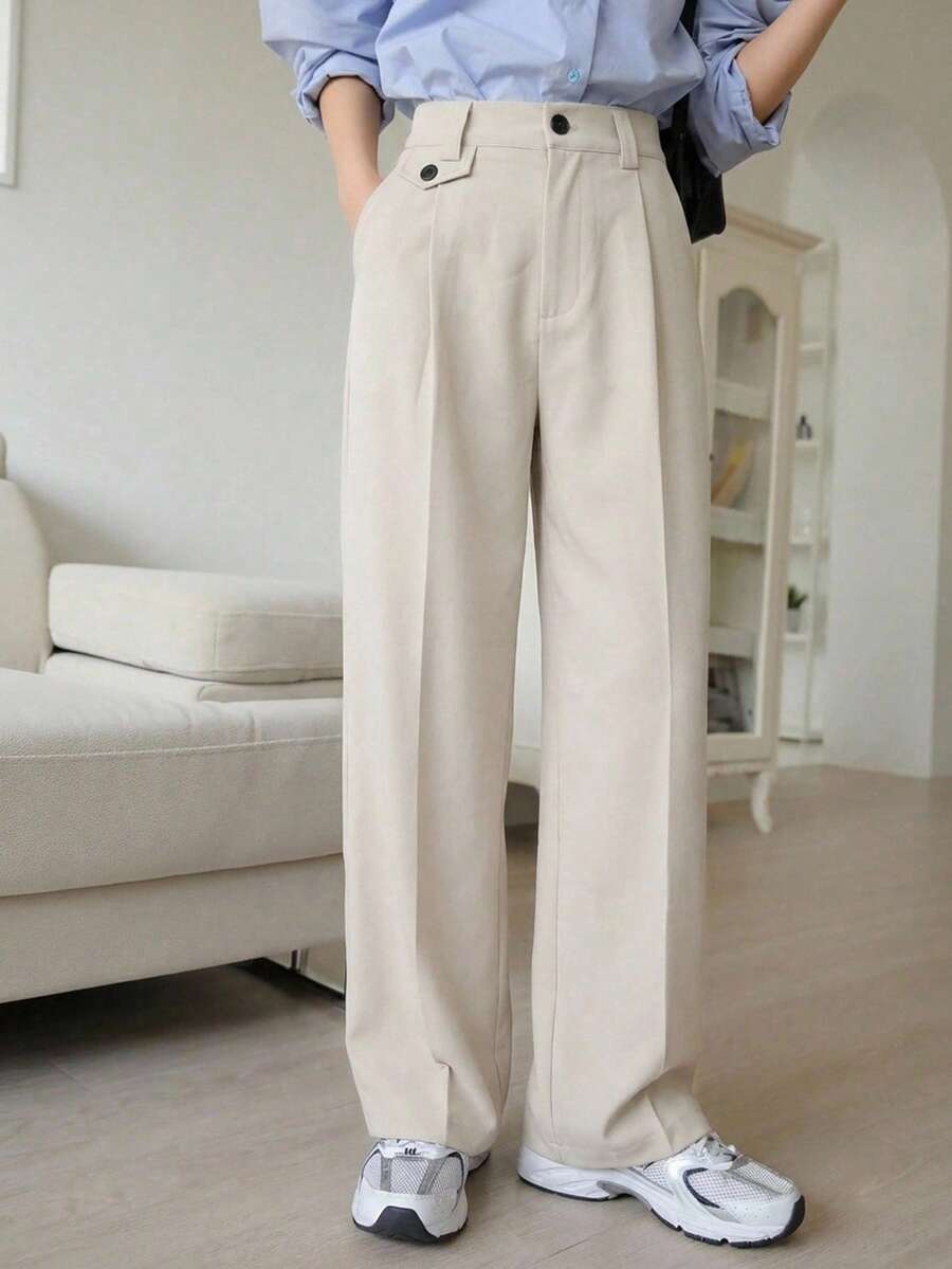 DAZY Women's All-Match Versatile Pocket Button Casual Blazer Pants - Apricot - View 1