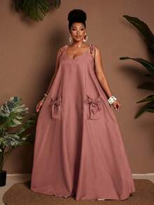Maweii Summer Plus Size Women's Spaghetti Strap A-Line Maxi Dress, Casual Vacation Beach Bussines Carribean Vacation Full Skirt Dusty Pink - Dusty Pink - View 1