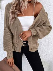 SHEIN 女款長袖單排扣休閒寬鬆開襟衫 - 棕色 - 查看 1