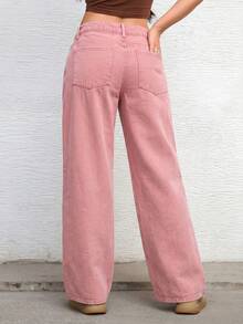 SHEIN ICON Casual Washed Straight Leg Denim Jeans - Pink - View 2