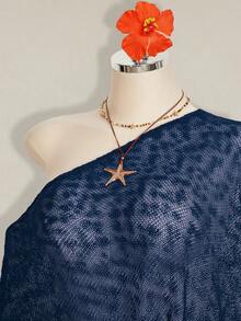 SHEIN ICON 夏季女款性感節慶派對海灘婚禮外出穿搭酒紅色鉤編素色 - 藏蓝色 - 查看 4