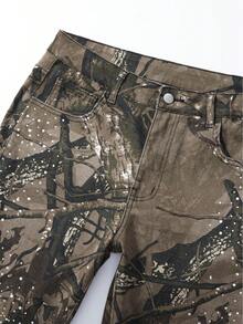 ROMWE MEN Street Life Men's Fashion Rhinestone Detail Branch Pattern Print Pocket Denim Jeans - Multicolor - View 8