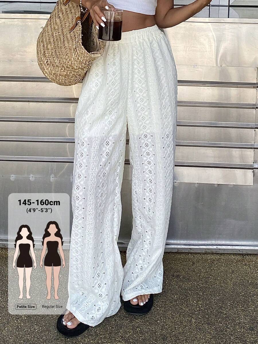 DAZY 女款蕾絲寬鬆休閒長褲 小碼 度假風 - 白色 - 查看 1