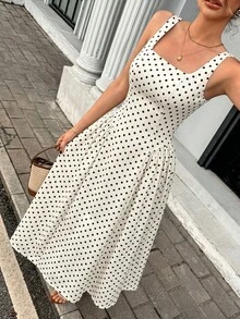 SHEIN PariChic French-Style Elegant Slim Silhouette Polka Dot Sleeveless Dress For Summer - Black and White - View 3
