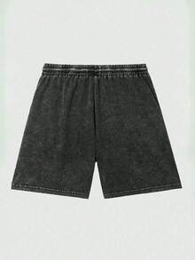 ROMWE MEN Street Life Pantalones cortos de moda hip hop para hombres con estampado de personaje lavado, cintura con cordón y bolsillos - Negro - Ver 3