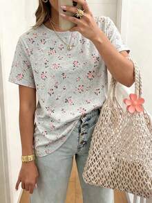 EMERY ROSE Motif Bunga, Kaos Grafis, Pakaian Musim Panas, Atasan Wanita, Sedang Tren, Kemeja Atasan Modis - MultiWarna - View 1