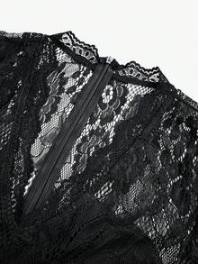 SHEIN Raffinéa Women's Elegant Lace Sexy Sheer Black Tank Top - Black - View 4