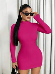 Sirith Autumn New Vintage Slim Sexy Backless Mini Dress Dress For Women - Hot Pink - View 4