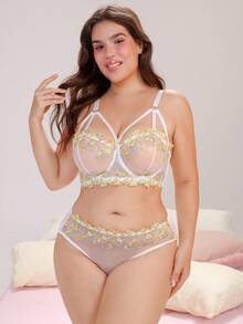 Nora Wilde Plus Size Romantic Floral Series Lingerie 2pcs Set - Yellow - View 4