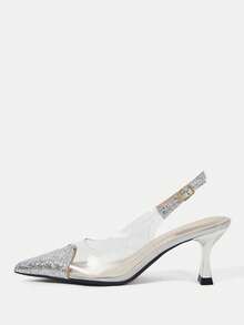 CUCCOO HITCHD Women's Red Pointed Toe Splicing Transparent High Heel Pumps Spring Shoes Spring Break Easter Prom Heels For Christmas Valentine's Day - Gold Dust Silver - View 8