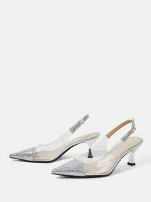 CUCCOO HITCHD Women's Red Pointed Toe Splicing Transparent High Heel Pumps Spring Shoes Spring Break Easter Prom Heels For Christmas Valentine's Day - Gold Dust Silver - View 9