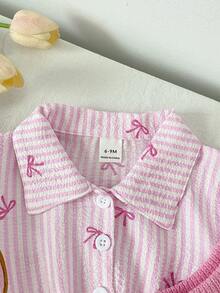 SHEIN Playful Pals 2件組女孩棕色與奶油色格紋領長袖洋裝與針織背心 90年代風格 秋季日常穿著 校園冬季套裝 - 粉色 - 查看 9
