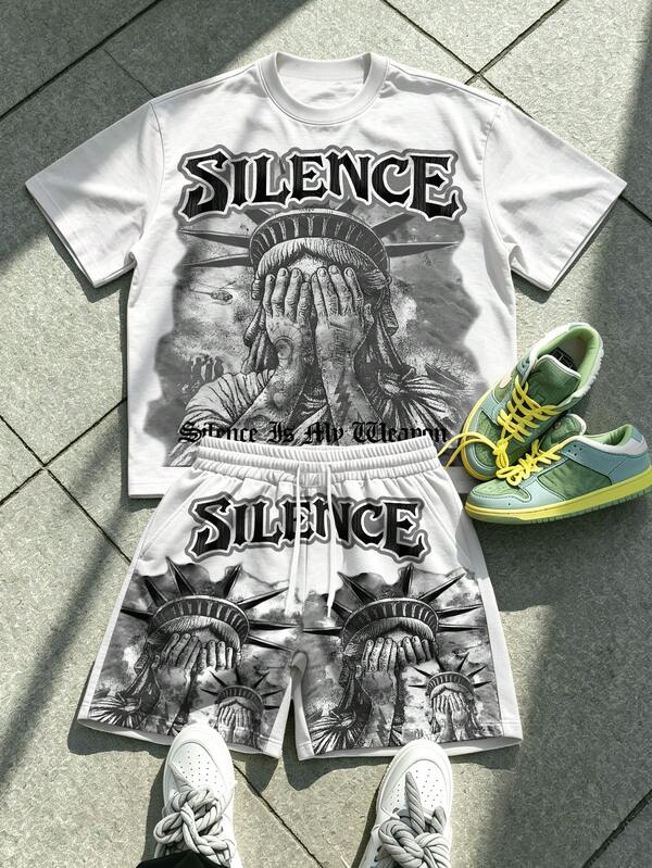 Manfinity EMRG Men's Statue Of Liberty Print T-Shirt And Shorts Set